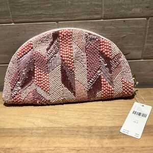 Anthropologie Sequin Half Moon Clutch Pink